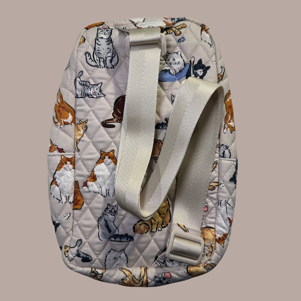 New Vera Bradley A Cats Life Essential Sling Backpack Cotton Beige - Picture 2 of 5